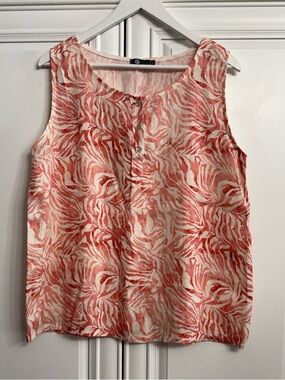 M Made in Italy XL 100% Linen Sleeveless Wild Print Scoop Neck Top "Coral Combo"